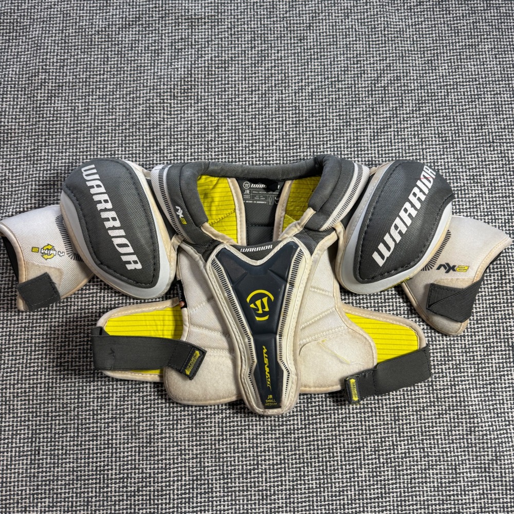 Warrior Dynasty AX2 Junior Lacrosse Shoulder Pads White Grey Yellow Small Medium